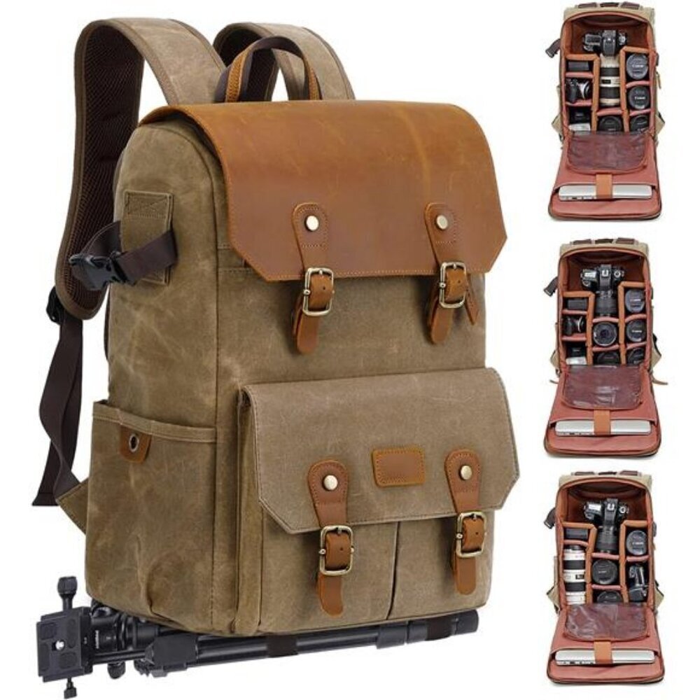 Waxed Canvas Camera Backpack DSLR 16oz Weather Resistant